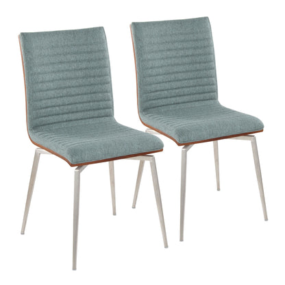 Mason Contemporary Dining/Accent Chair with Swivel in Stainless Steel, Walnut Wood, and Cream Fabric   - Set of 2