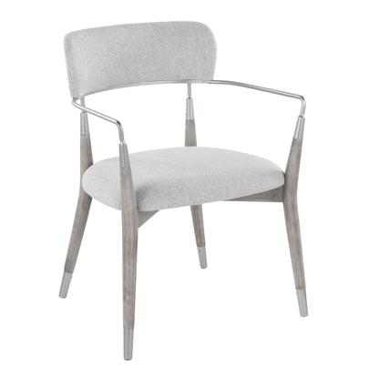 Savannah Contemporary Chair in Grey Brushed Wood and Light Grey Fabric with Silver Accent   - Set of 2