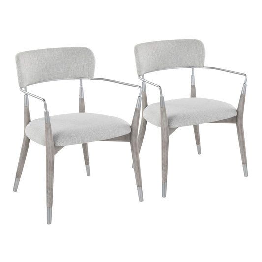 Savannah Contemporary Chair in Grey Brushed Wood and Light Grey Fabric with Silver Accent   - Set of 2