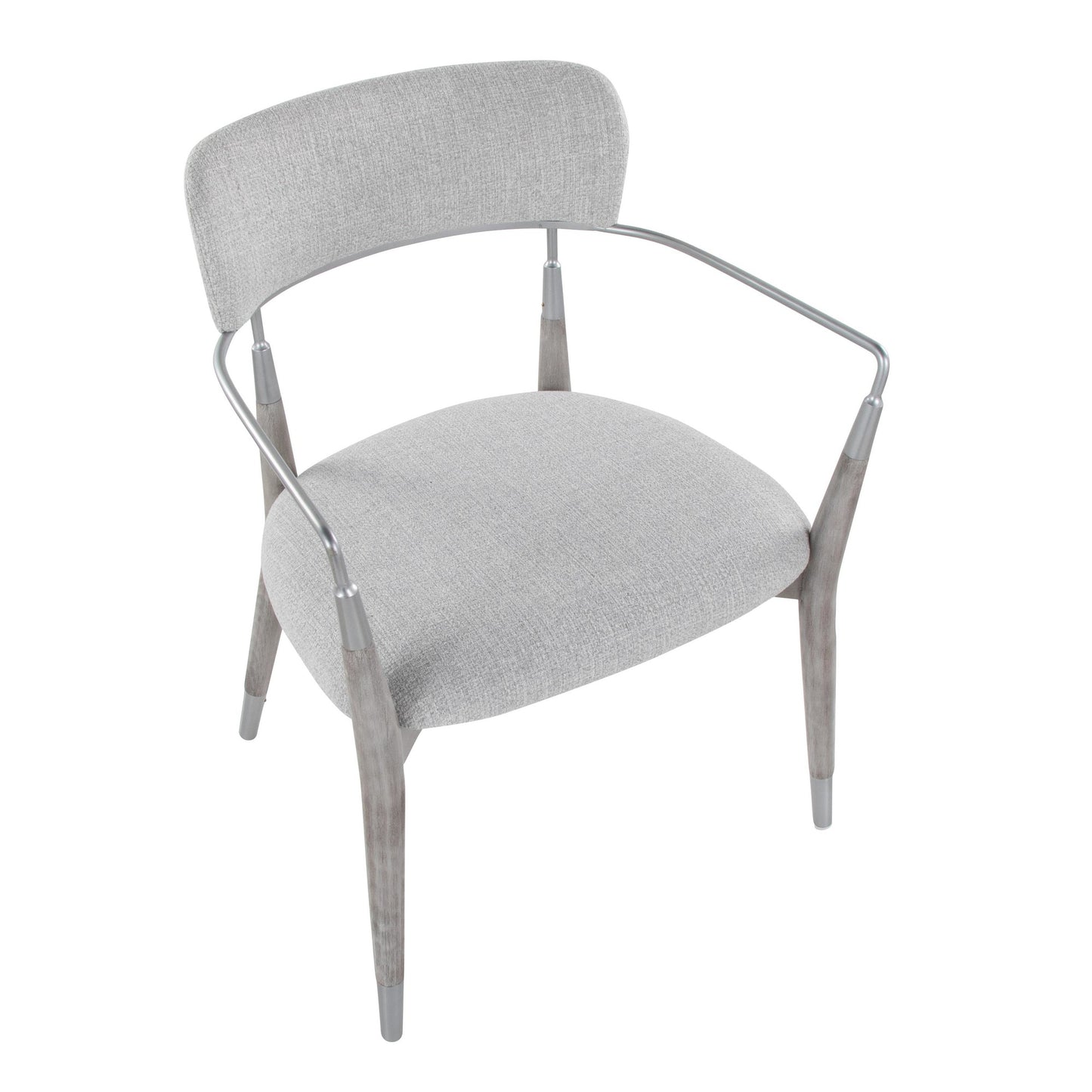 Savannah Contemporary Chair in Grey Brushed Wood and Light Grey Fabric with Silver Accent   - Set of 2