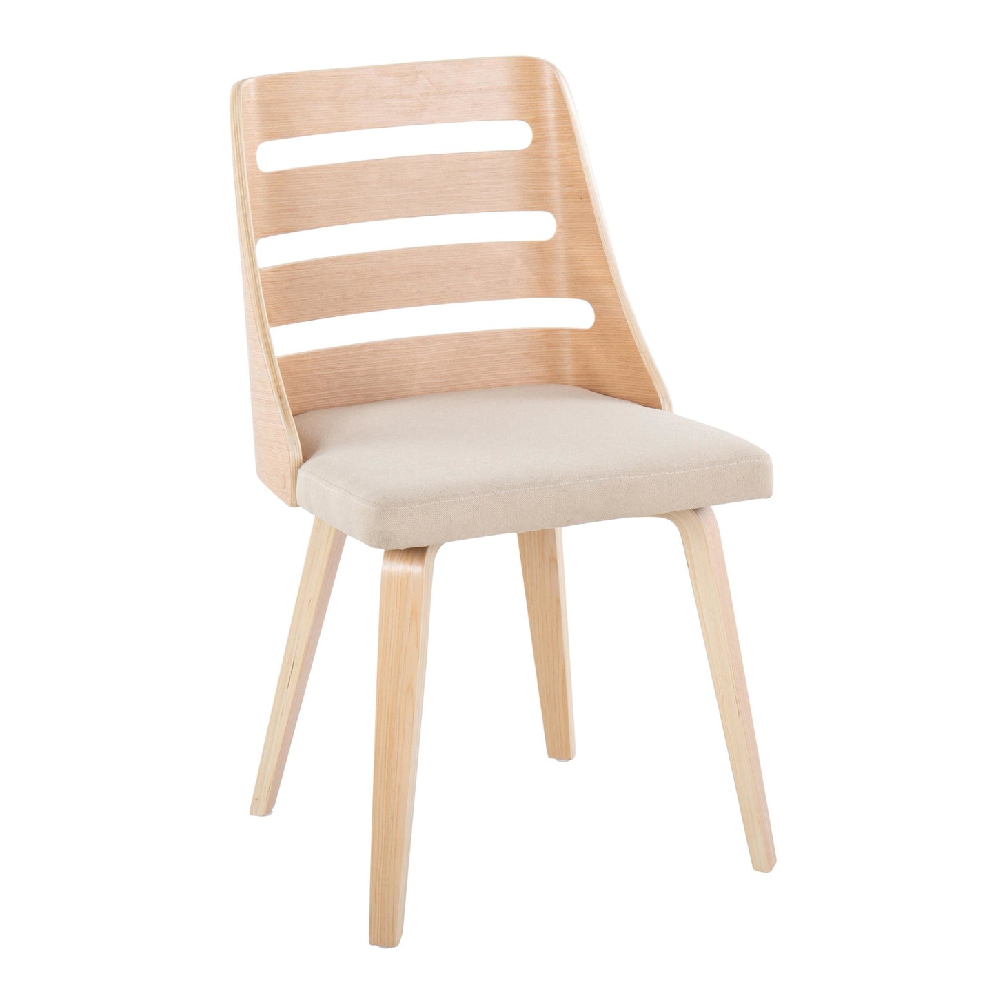 Trevi Mid-Century Modern Dining/Accent Chair in Natural Wood with Cream Fabric