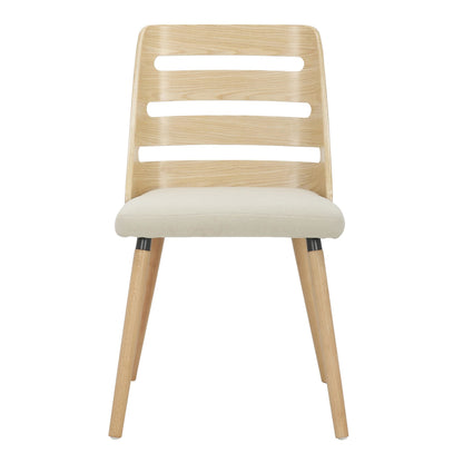 Trevi Mid-Century Modern Dining/Accent Chair in Natural Wood with Cream Fabric