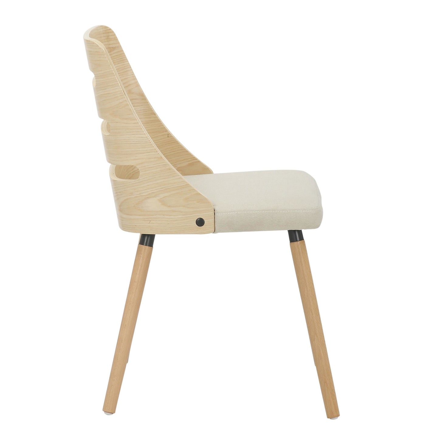 Trevi Mid-Century Modern Dining/Accent Chair in Natural Wood with Cream Fabric