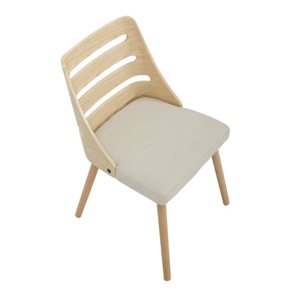 Trevi Mid-Century Modern Dining/Accent Chair in Natural Wood with Cream Fabric