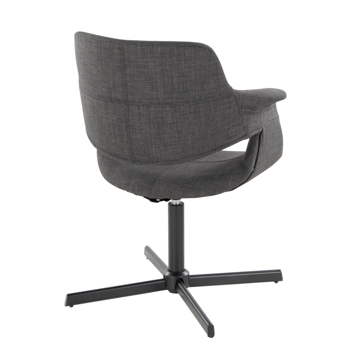 Vintage Flair Mid-Century Modern Swivel Accent Chair with X-pedestal Base in Black Metal and Black Faux Leather by LumiSource