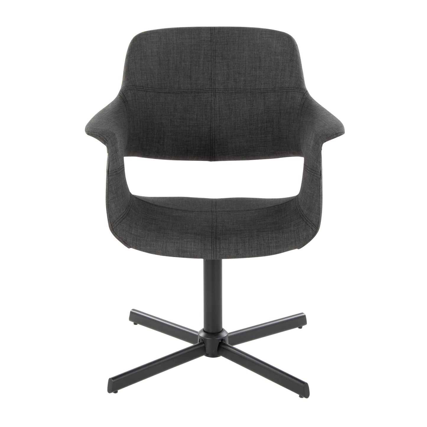 Vintage Flair Mid-Century Modern Swivel Accent Chair with X-pedestal Base in Black Metal and Black Faux Leather by LumiSource