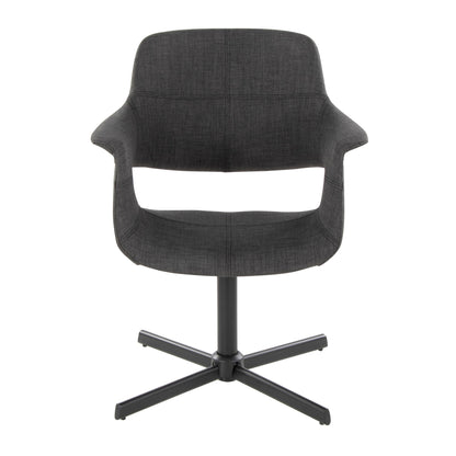 Vintage Flair Mid-Century Modern Swivel Accent Chair with X-pedestal Base in Black Metal and Black Faux Leather by LumiSource