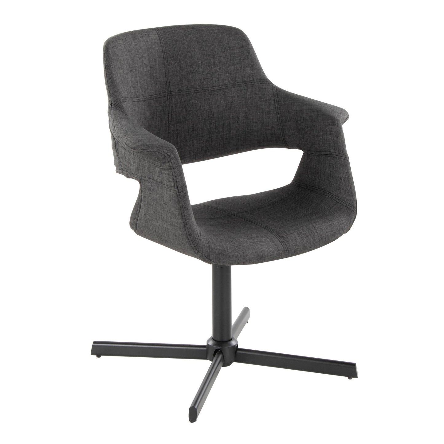 Vintage Flair Mid-Century Modern Swivel Accent Chair with X-pedestal Base in Black Metal and Black Faux Leather by LumiSource