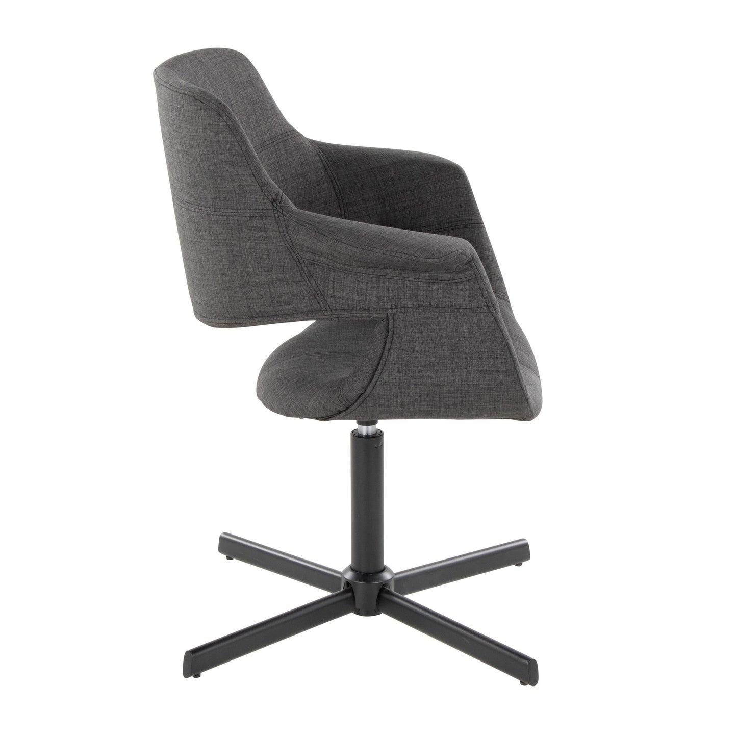 Vintage Flair Mid-Century Modern Swivel Accent Chair with X-pedestal Base in Black Metal and Black Faux Leather by LumiSource
