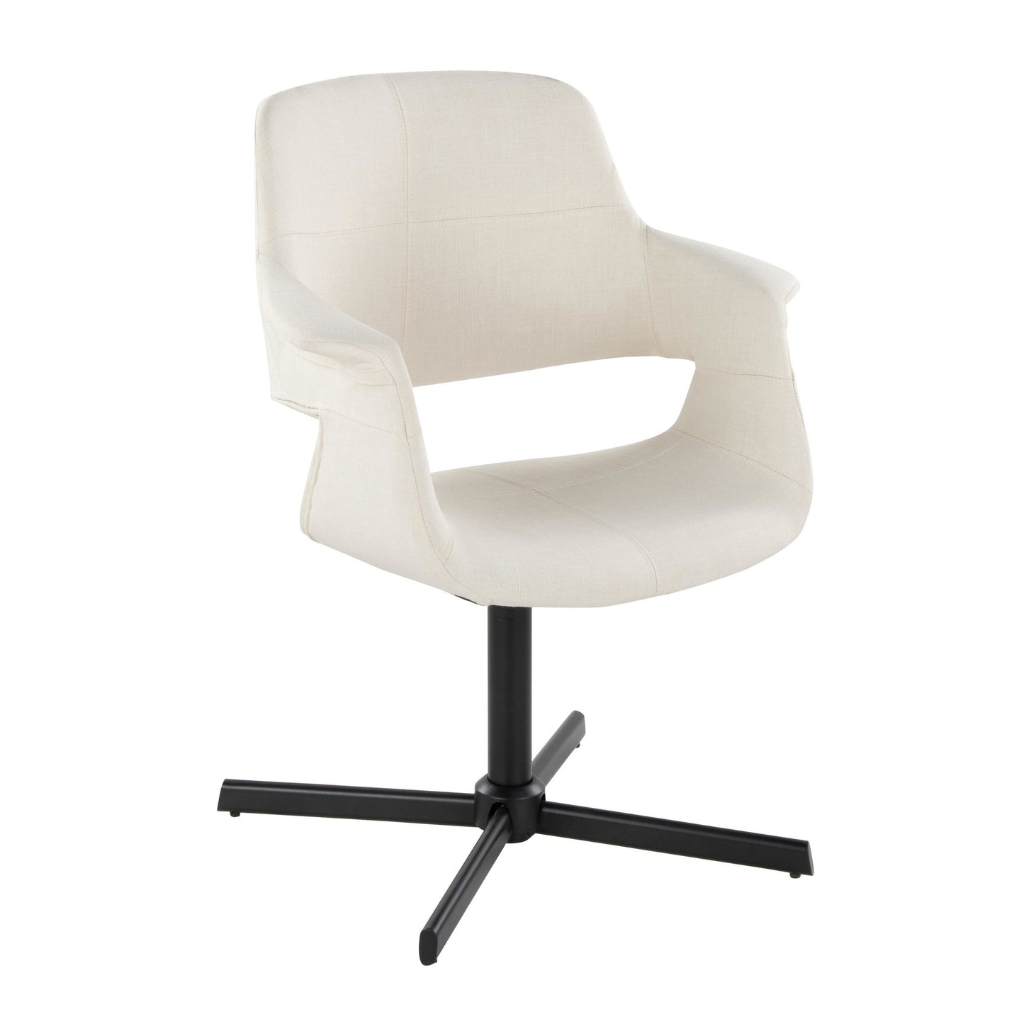 Vintage Flair Mid-Century Modern Swivel Accent Chair with X-pedestal Base in Black Metal and Black Faux Leather by LumiSource