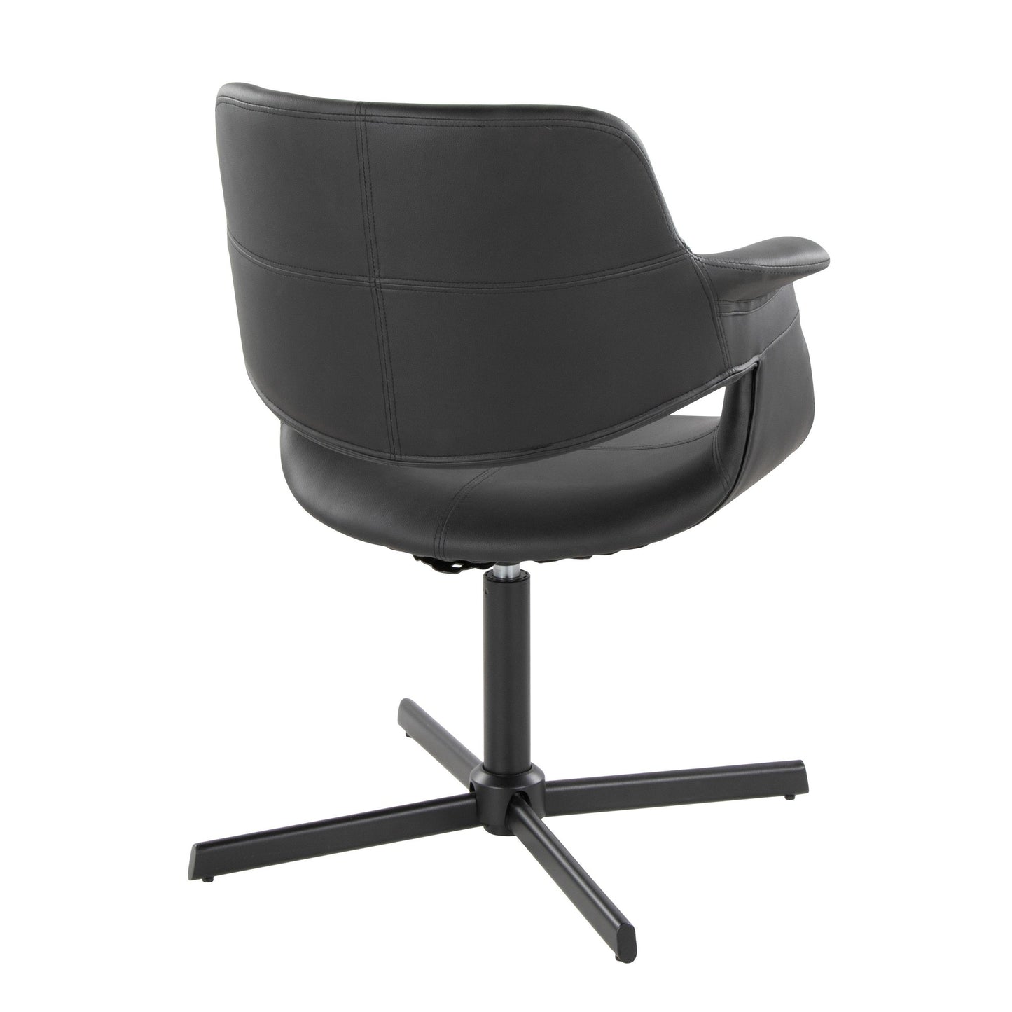 Vintage Flair Mid-Century Modern Swivel Accent Chair with X-pedestal Base in Black Metal and Black Faux Leather by LumiSource