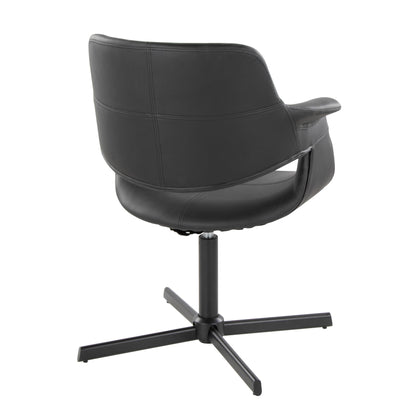 Vintage Flair Mid-Century Modern Swivel Accent Chair with X-pedestal Base in Black Metal and Black Faux Leather by LumiSource