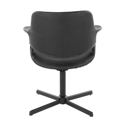 Vintage Flair Mid-Century Modern Swivel Accent Chair with X-pedestal Base in Black Metal and Black Faux Leather by LumiSource