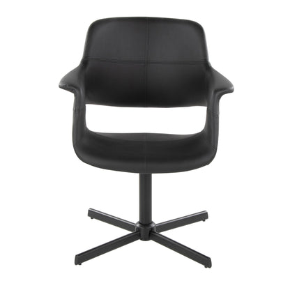 Vintage Flair Mid-Century Modern Swivel Accent Chair with X-pedestal Base in Black Metal and Black Faux Leather by LumiSource