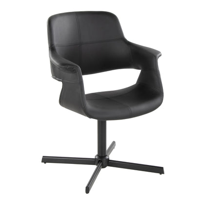 Vintage Flair Mid-Century Modern Swivel Accent Chair with X-pedestal Base in Black Metal and Black Faux Leather by LumiSource