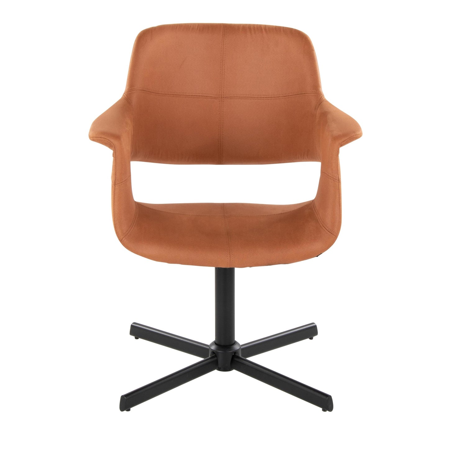 Vintage Flair Mid-Century Modern Swivel Accent Chair with X-pedestal Base in Black Metal and Black Faux Leather by LumiSource