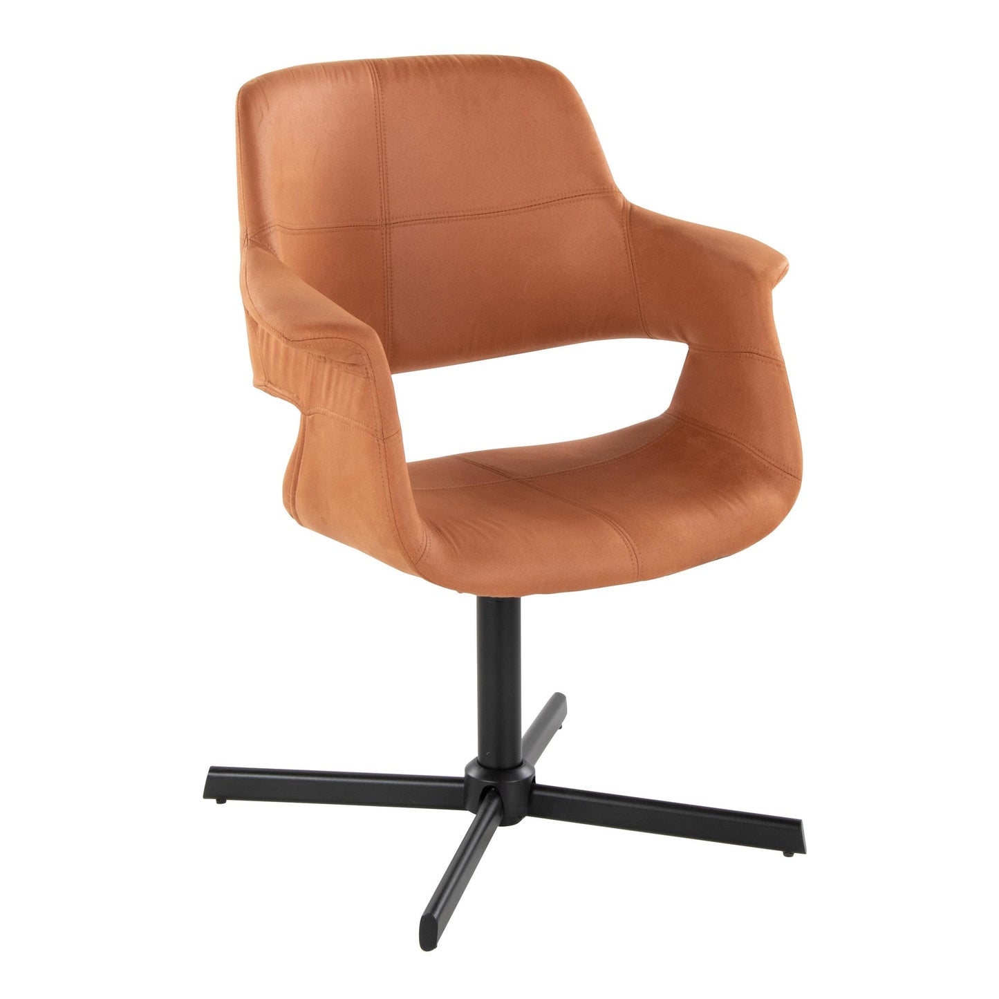 Vintage Flair Mid-Century Modern Swivel Accent Chair with X-pedestal Base in Black Metal and Black Faux Leather by LumiSource
