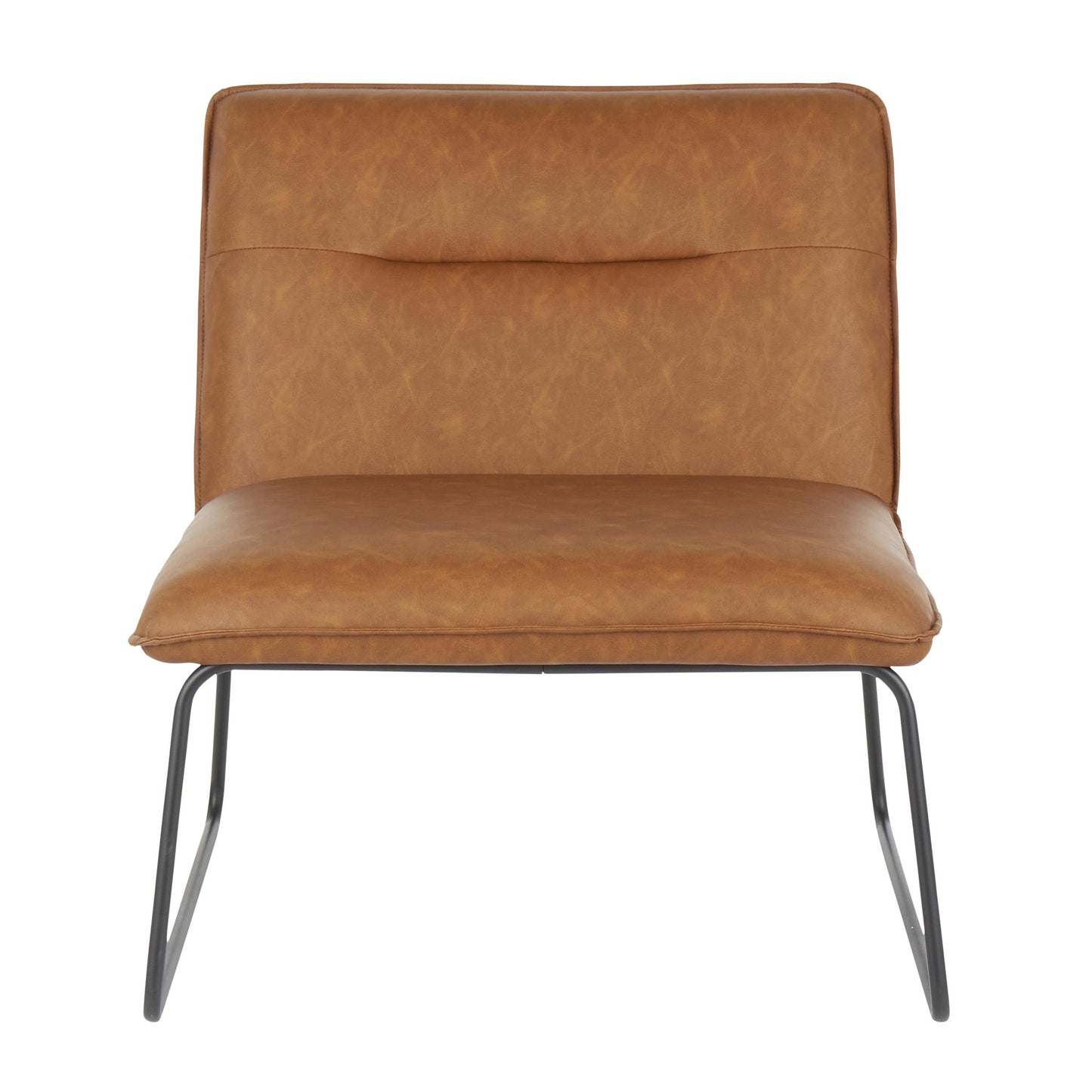 Casper Industrial Accent Chair in Black Metal and Camel Faux Leather