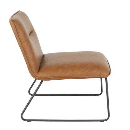 Casper Industrial Accent Chair in Black Metal and Camel Faux Leather