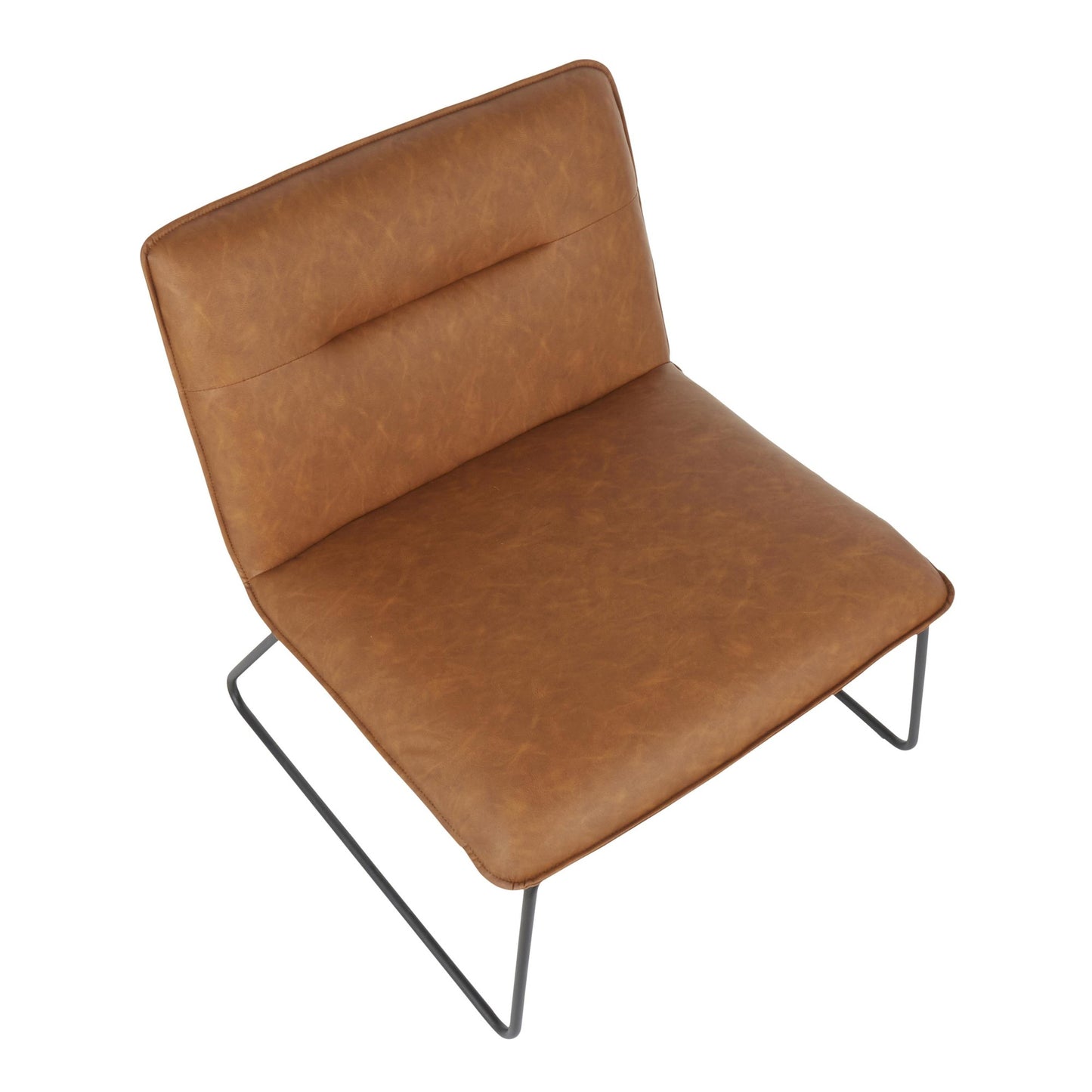 Casper Industrial Accent Chair in Black Metal and Camel Faux Leather