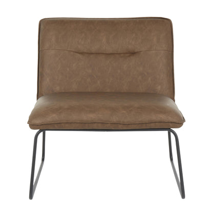 Casper Industrial Accent Chair in Black Metal and Camel Faux Leather