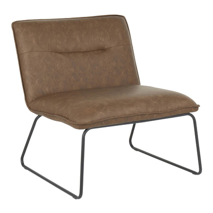 Casper Industrial Accent Chair in Black Metal and Camel Faux Leather