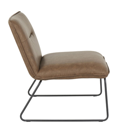Casper Industrial Accent Chair in Black Metal and Camel Faux Leather