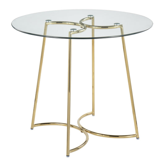 Cece Contemporary/Glam Dinette Table in Gold Steel with Clear Glass Top