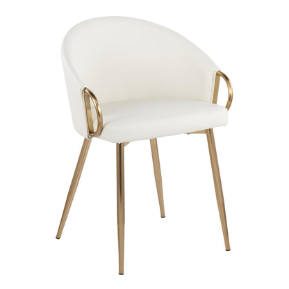 Claire Contemporary/Glam Chair in Gold Metal and Black Faux Leather