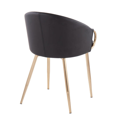 Claire Contemporary/Glam Chair in Gold Metal and Black Faux Leather   - Set of 2