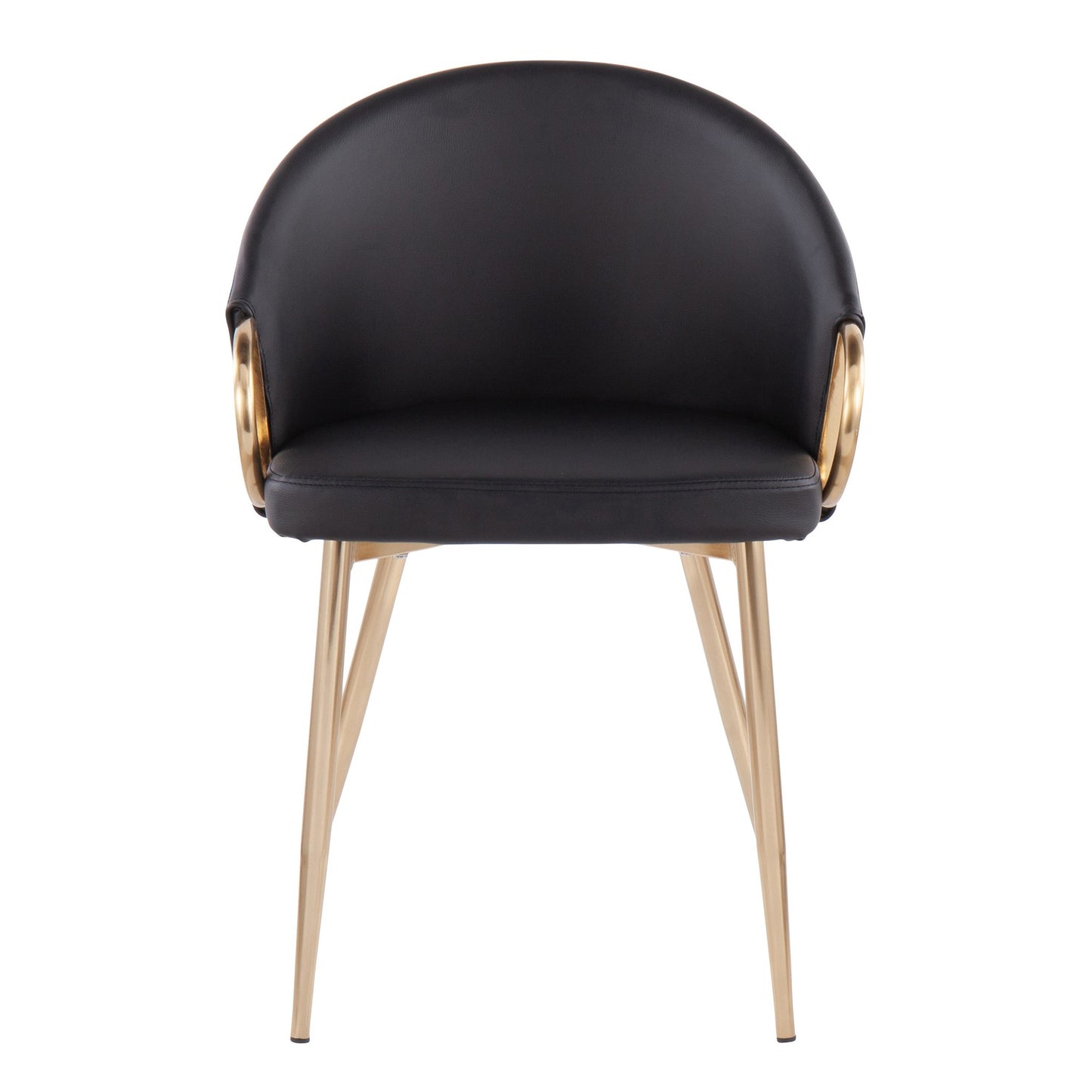 Claire Contemporary/Glam Chair in Gold Metal and Black Faux Leather   - Set of 2