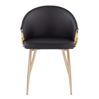 Claire Contemporary/Glam Chair in Gold Metal and Black Faux Leather   - Set of 2