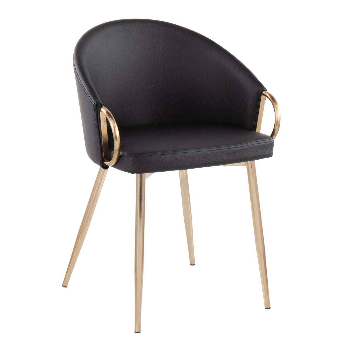 Claire Contemporary/Glam Chair in Gold Metal and Black Faux Leather   - Set of 2