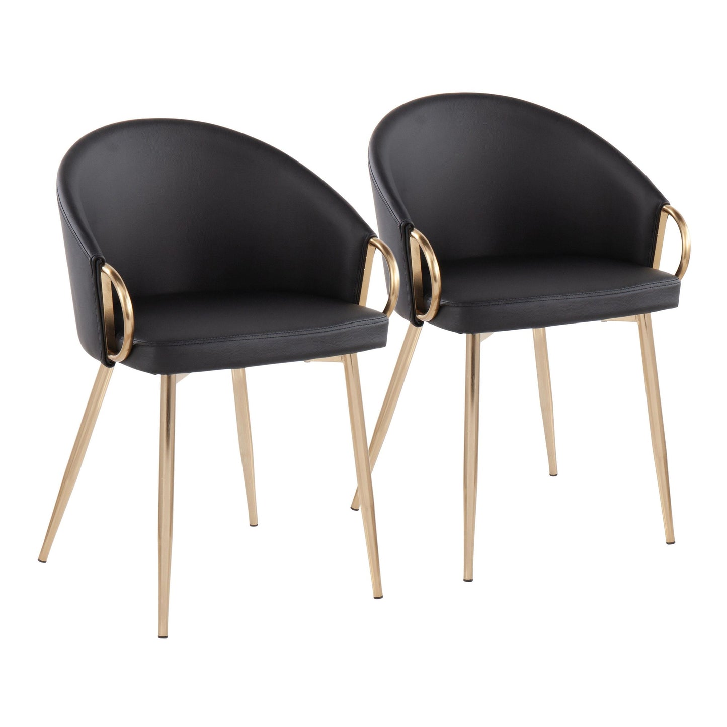 Claire Contemporary/Glam Chair in Gold Metal and Black Faux Leather   - Set of 2