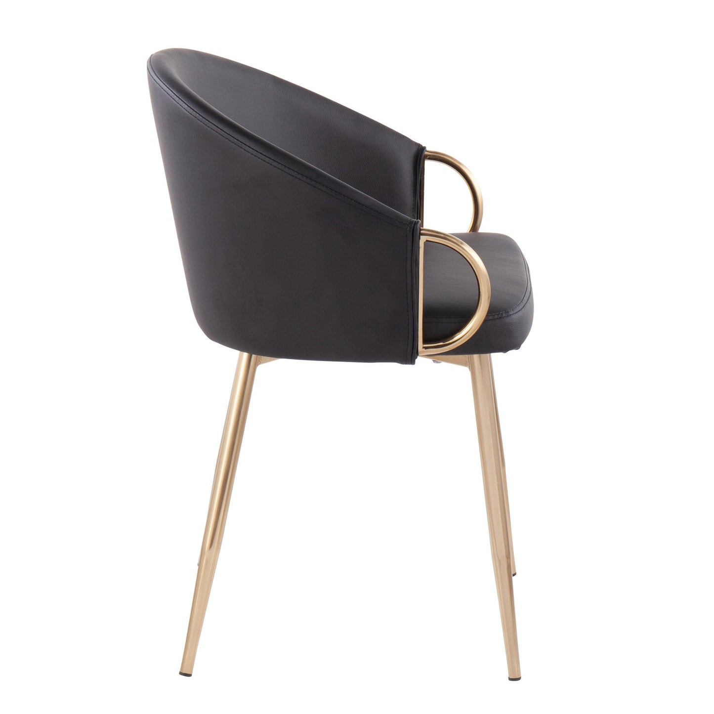 Claire Contemporary/Glam Chair in Gold Metal and Black Faux Leather   - Set of 2