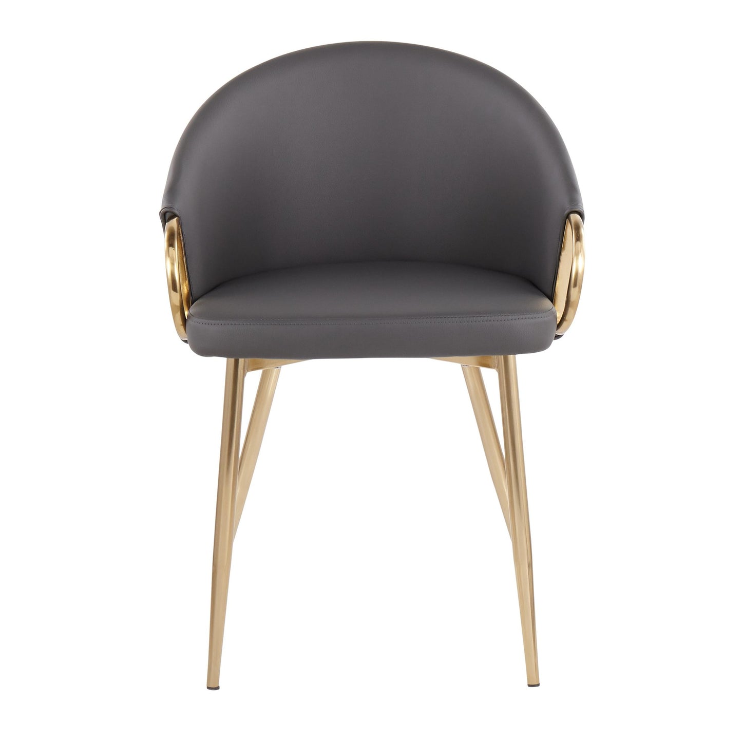 Claire Contemporary/Glam Chair in Gold Metal and Black Faux Leather   - Set of 2