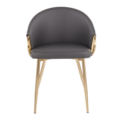 Claire Contemporary/Glam Chair in Gold Metal and Black Faux Leather   - Set of 2
