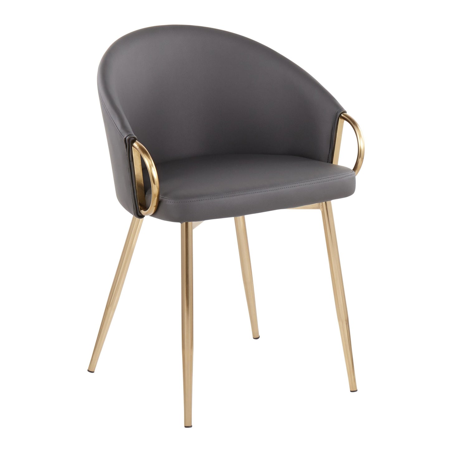 Claire Contemporary/Glam Chair in Gold Metal and Black Faux Leather   - Set of 2