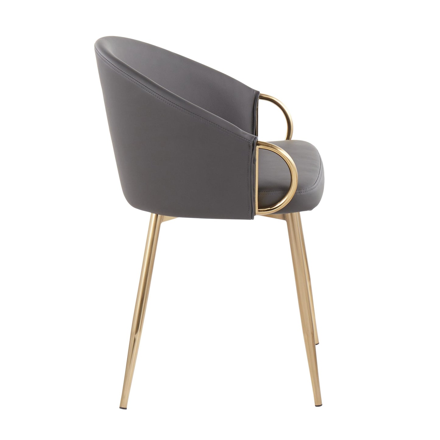 Claire Contemporary/Glam Chair in Gold Metal and Black Faux Leather   - Set of 2