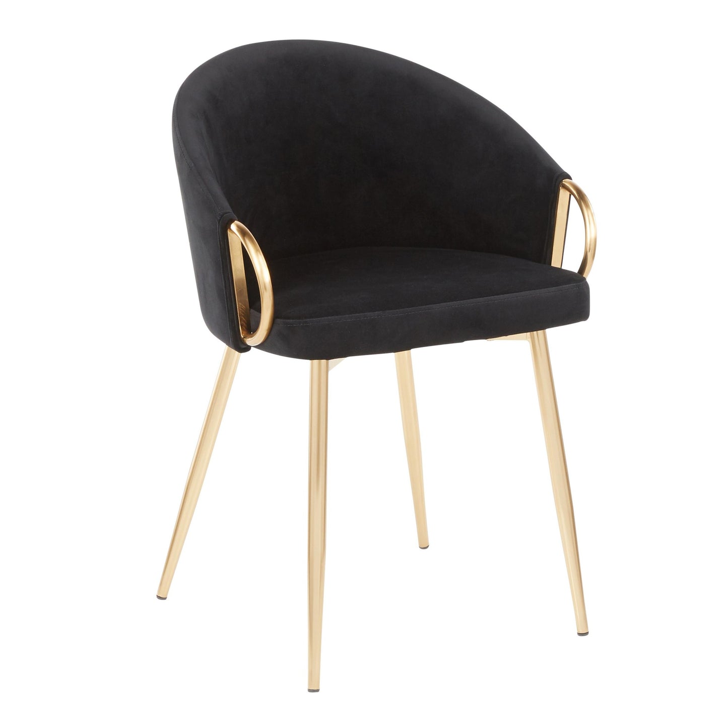 Claire Contemporary/Glam Chair in Gold Metal and Black Faux Leather   - Set of 2