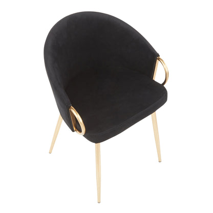 Claire Contemporary/Glam Chair in Gold Metal and Black Faux Leather   - Set of 2