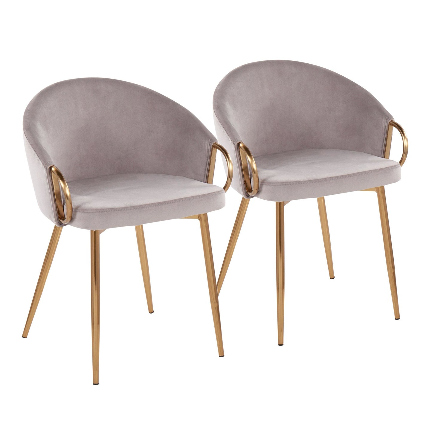 Claire Contemporary/Glam Chair in Gold Metal and Black Faux Leather   - Set of 2