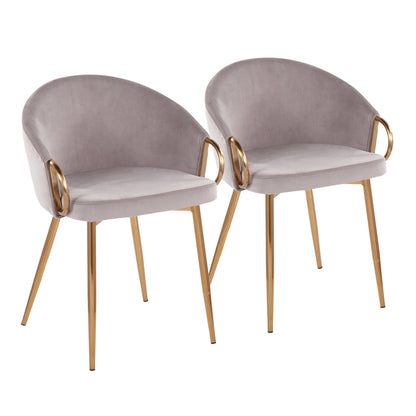 Claire Contemporary/Glam Chair in Gold Metal and Black Faux Leather   - Set of 2