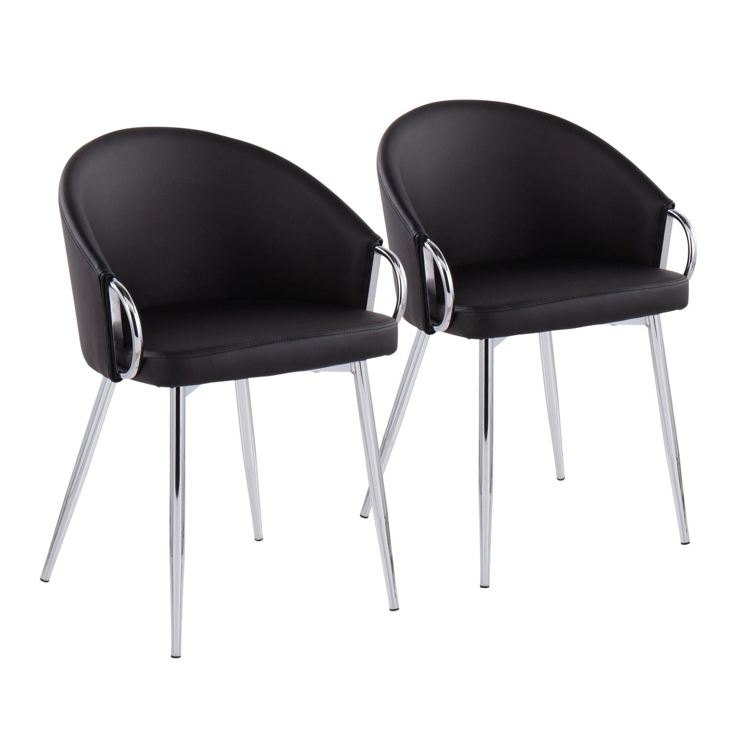 Claire Contemporary/Glam Chair in Gold Metal and Black Faux Leather   - Set of 2
