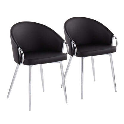 Claire Contemporary/Glam Chair in Gold Metal and Black Faux Leather   - Set of 2