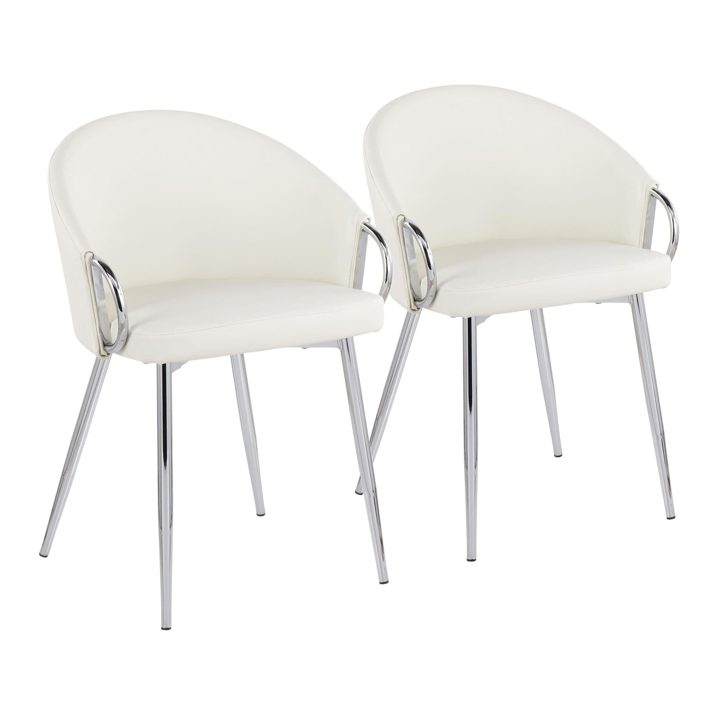 Claire Contemporary/Glam Chair in Gold Metal and Black Faux Leather   - Set of 2