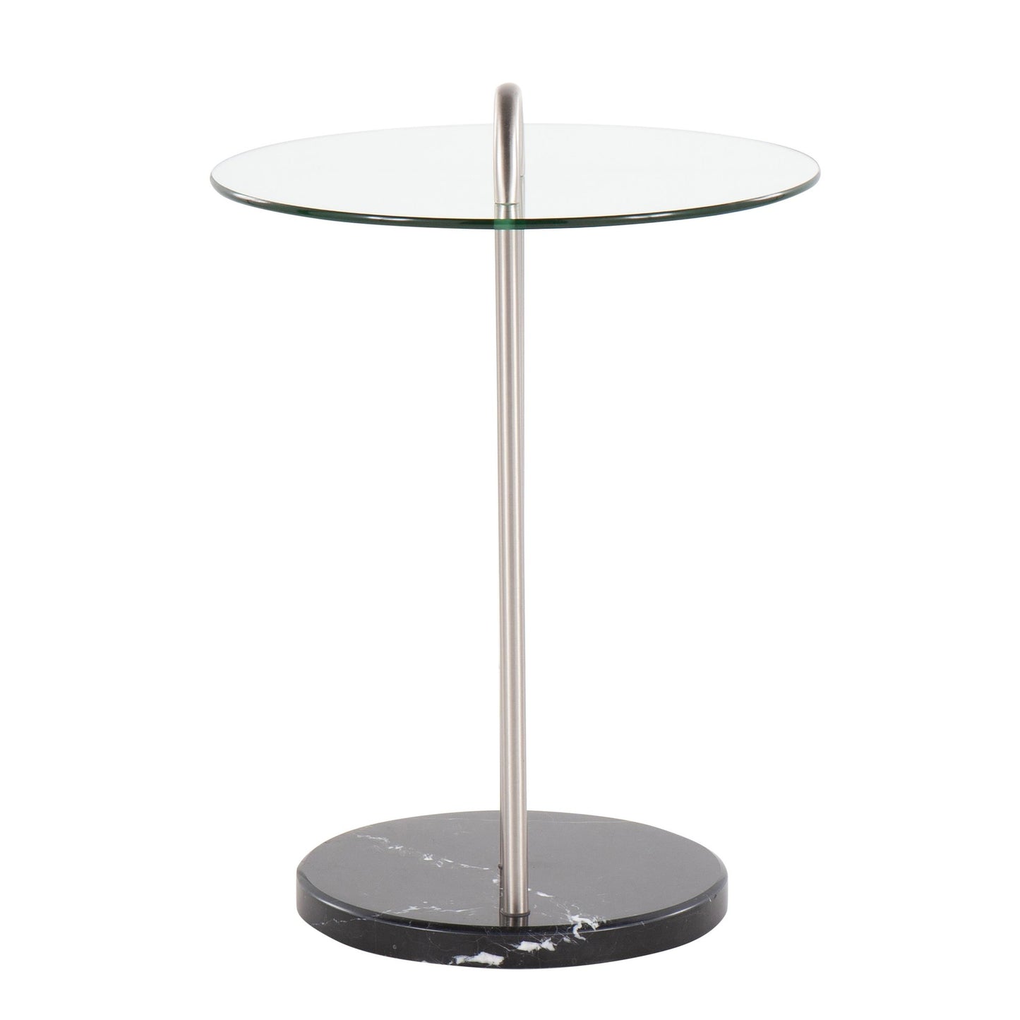 Claire Contemporary/Glam Side Table in Black Marble and Gold Steel with Clear Glass Top