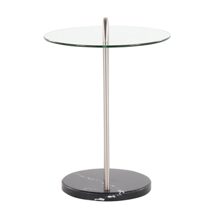Claire Contemporary/Glam Side Table in Black Marble and Gold Steel with Clear Glass Top