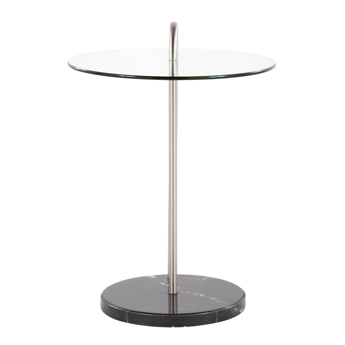Claire Contemporary/Glam Side Table in Black Marble and Gold Steel with Clear Glass Top