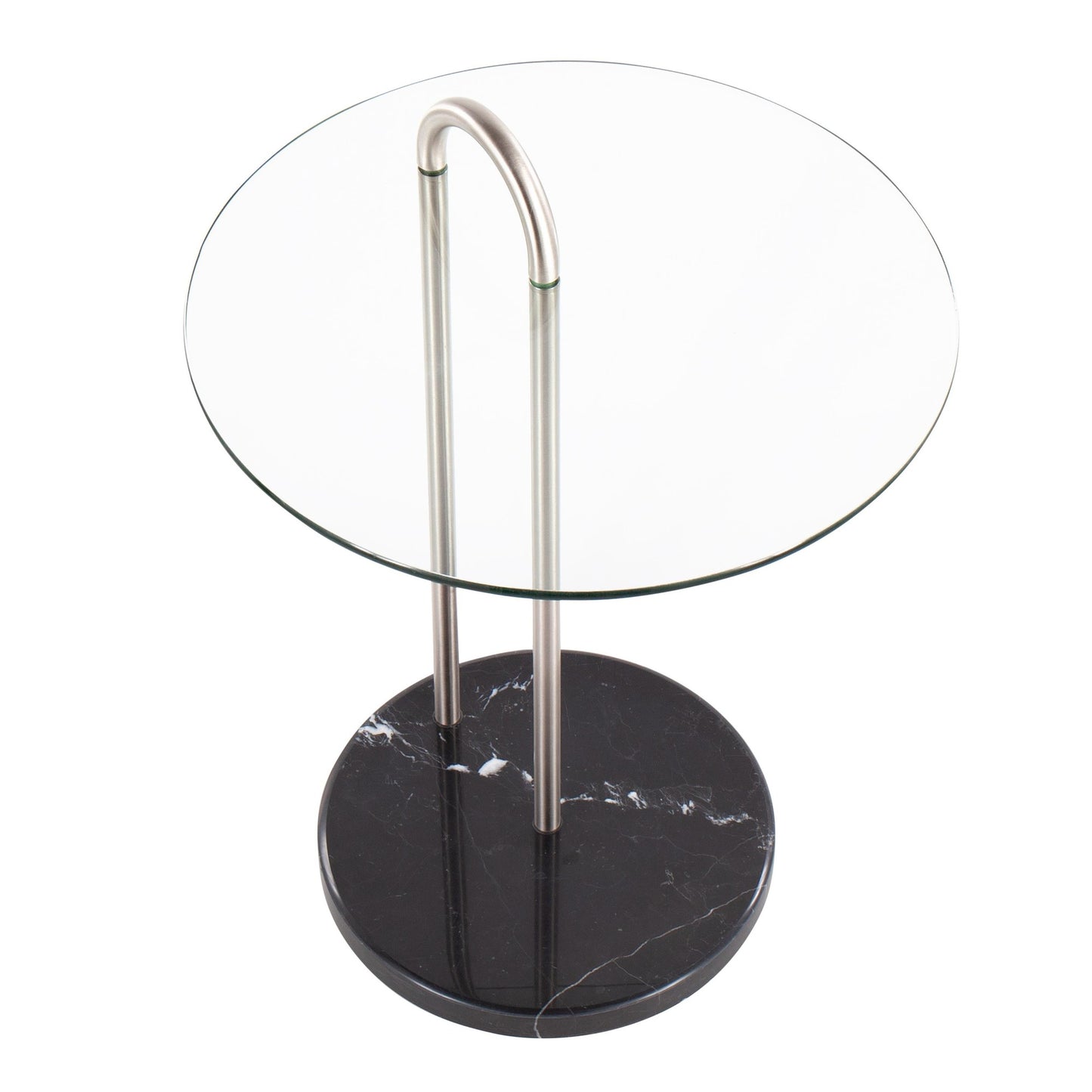 Claire Contemporary/Glam Side Table in Black Marble and Gold Steel with Clear Glass Top